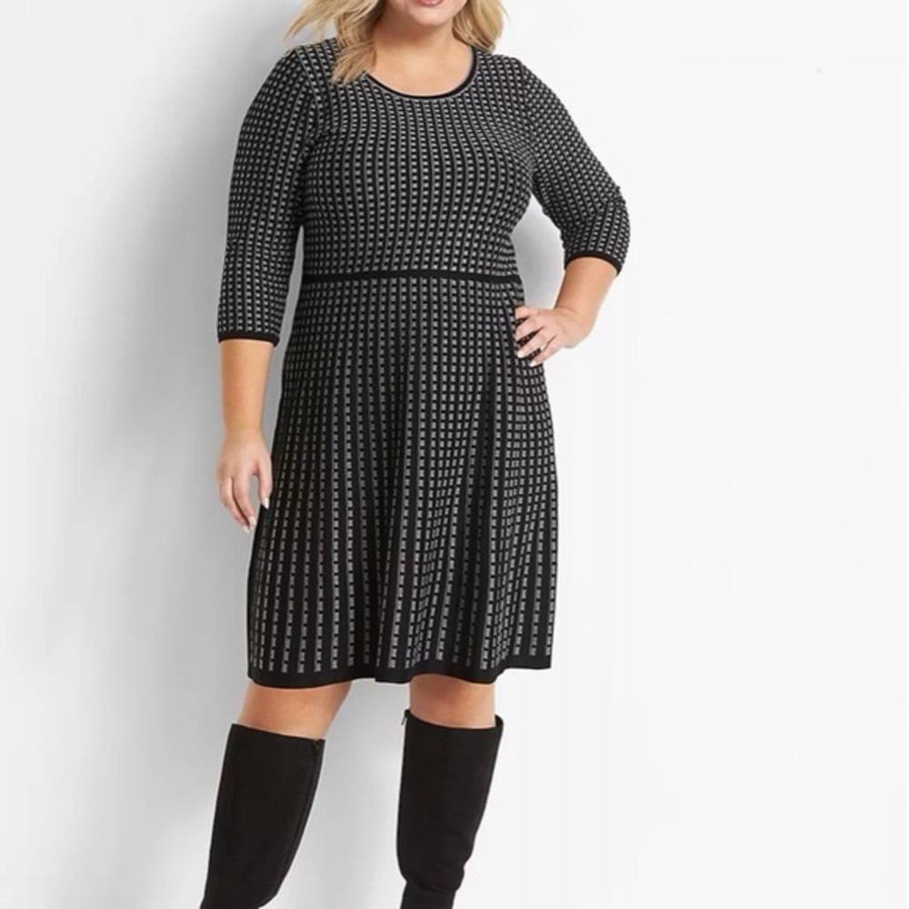 NWT Lane Bryant Black and White Fit and Flare Sweater Dress